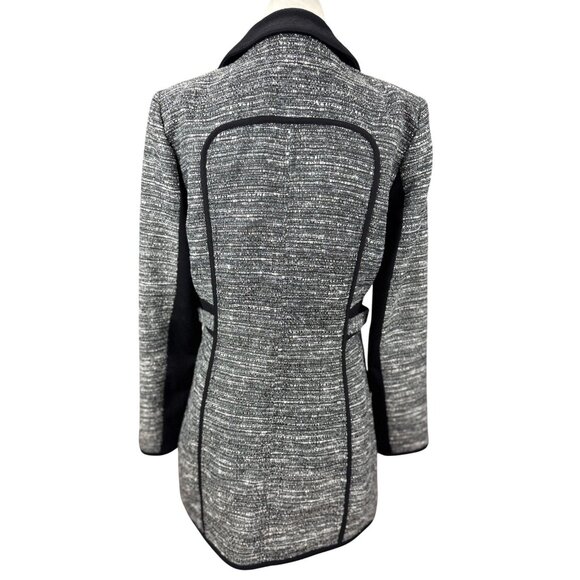 Laundry by Shelli Segal Black Gray Flare Coat Jacket Womens Size 6 Contrast Trim - Picture 3 of 16